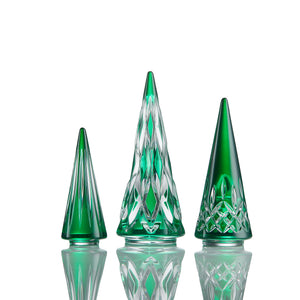 Waterford Christmas Crystal Green Standing Trees, Set of 3