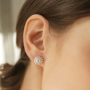 Newbridge Silverware Flower Earrings Clear Stone