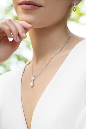 Newbridge Silverware Pearl Drop Pendant with Clear Stone