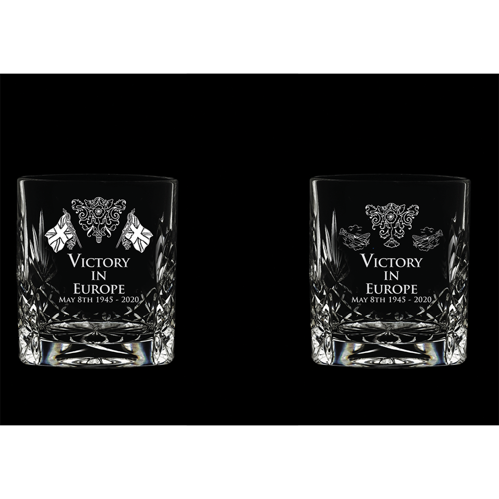 75th Anniversary of VE Day Royal Scot Crystal | Pair of VE Day Tot Glasses-V E Day Collectable-Goviers