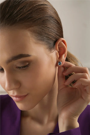 Newbridge Silverware Dark Blue Stone Stud Earrings