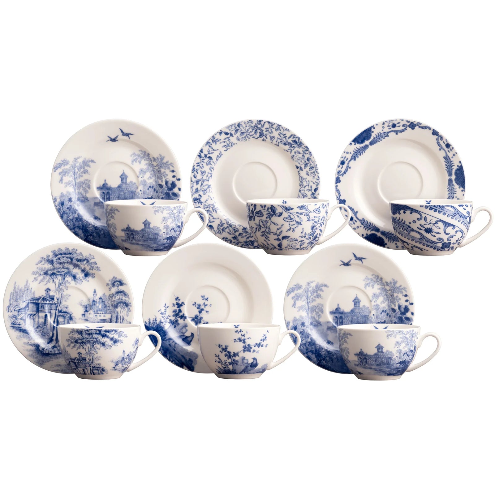 Aynsley Archive Blue Teacups & Saucers Set of 6-Goviers