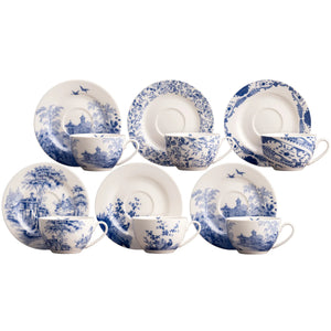 Aynsley Archive Blue Teacups & Saucers Set of 6-Goviers