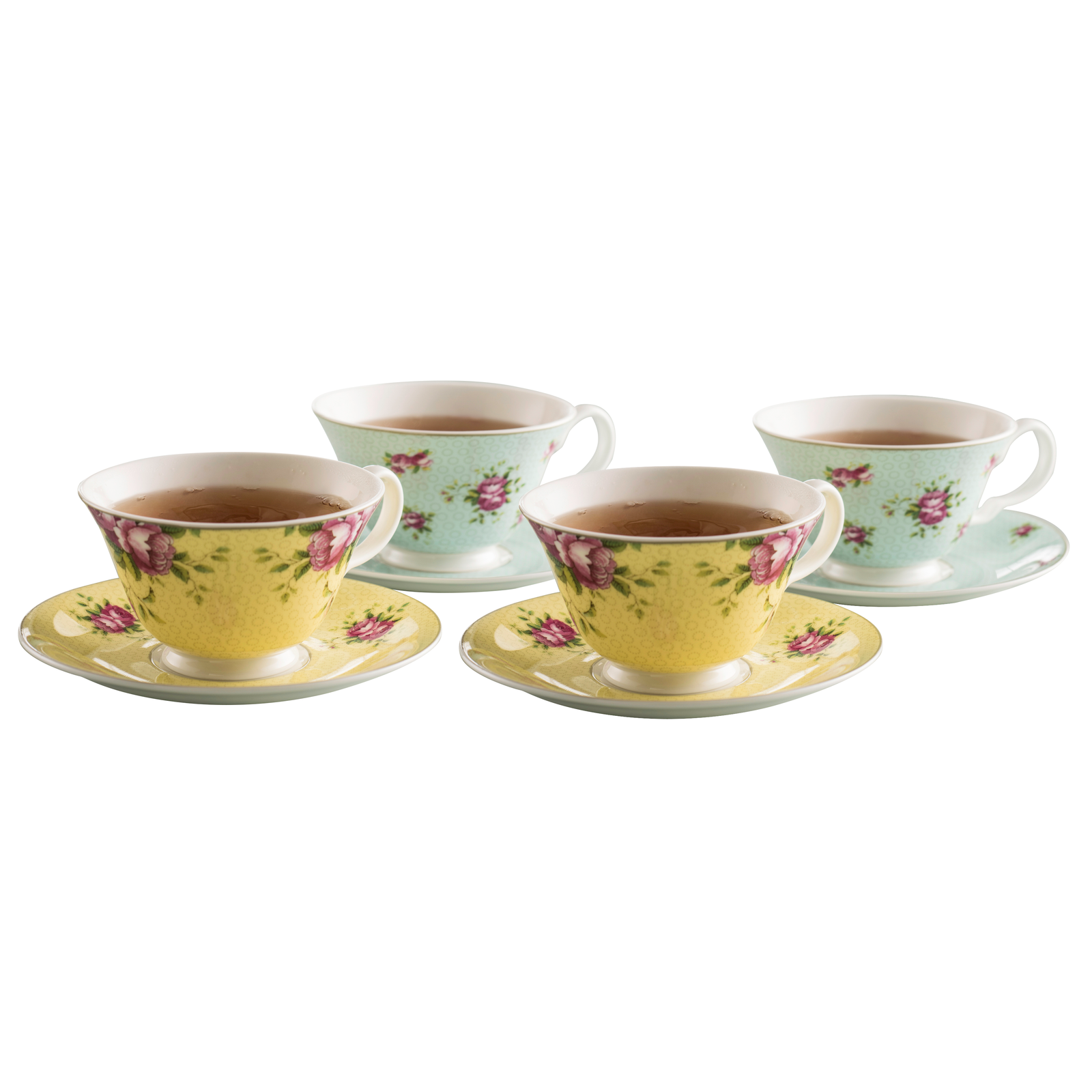 Aynsley Archive Rose Teacup and Saucer Set of 4-Goviers