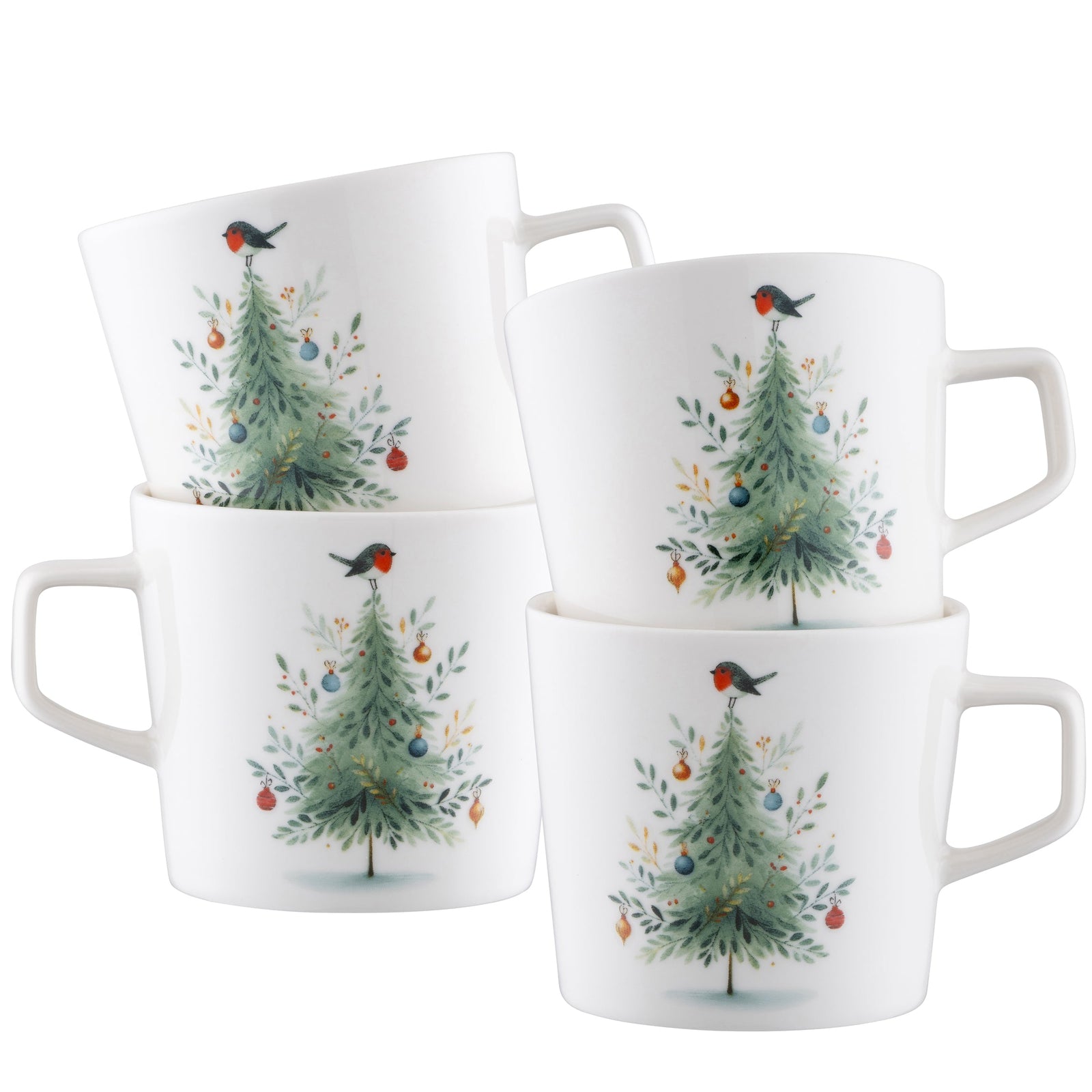 Aynsley Little Robin Christmas Tree Mug Set of 4-Goviers