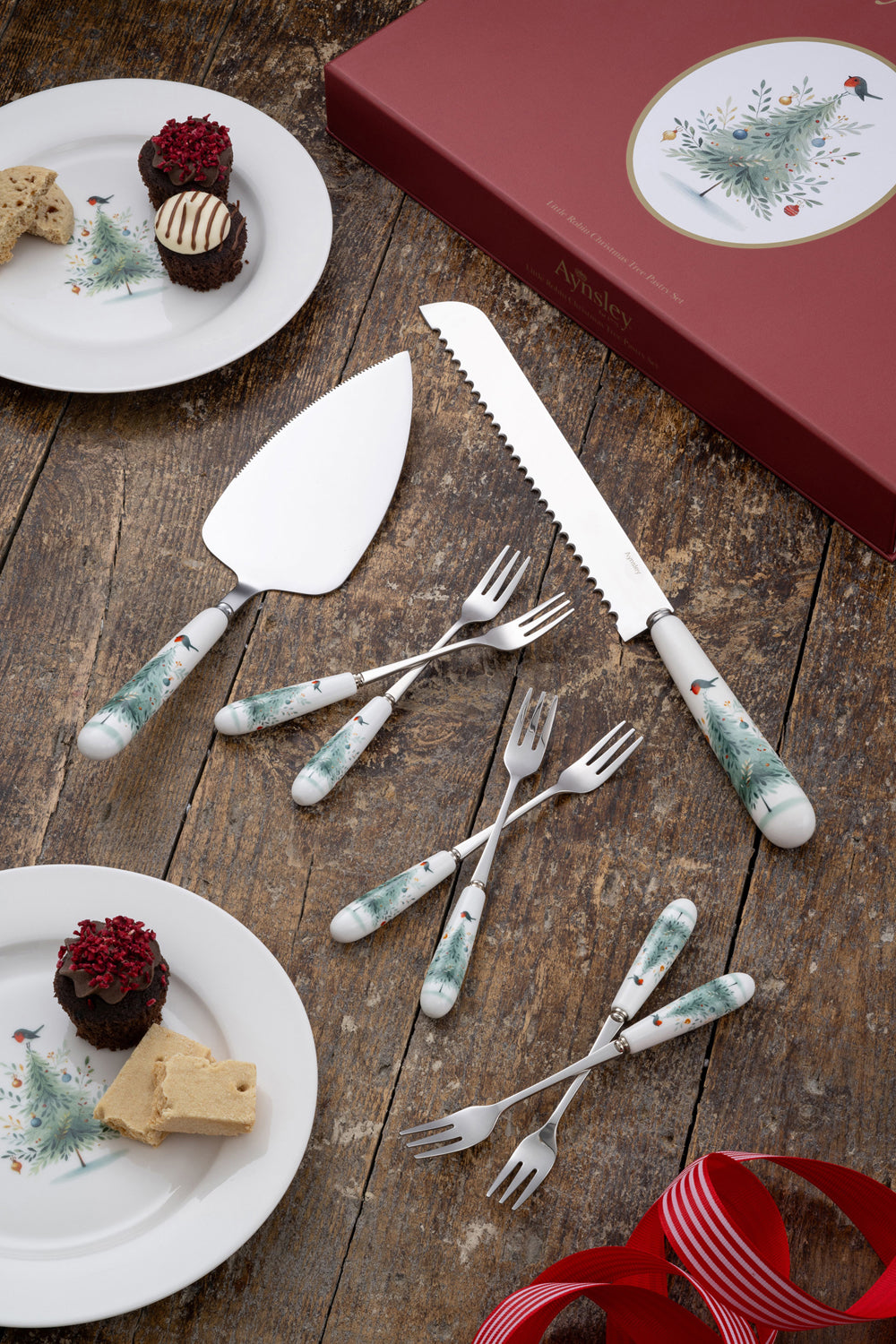 Aynsley Little Robin Christmas Tree Pastry Set-Goviers