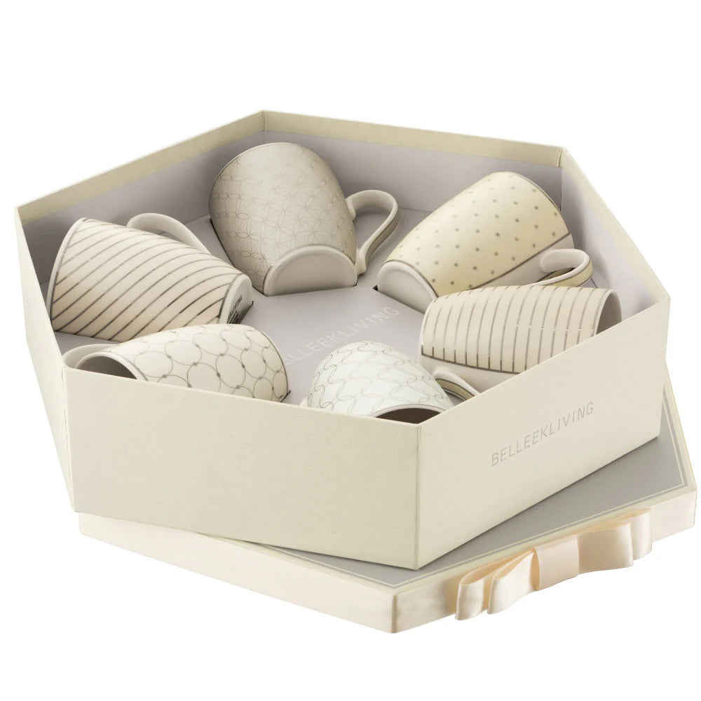 Belleek Living Geometric Pastles 6 Mugs Hexagon Box-Goviers
