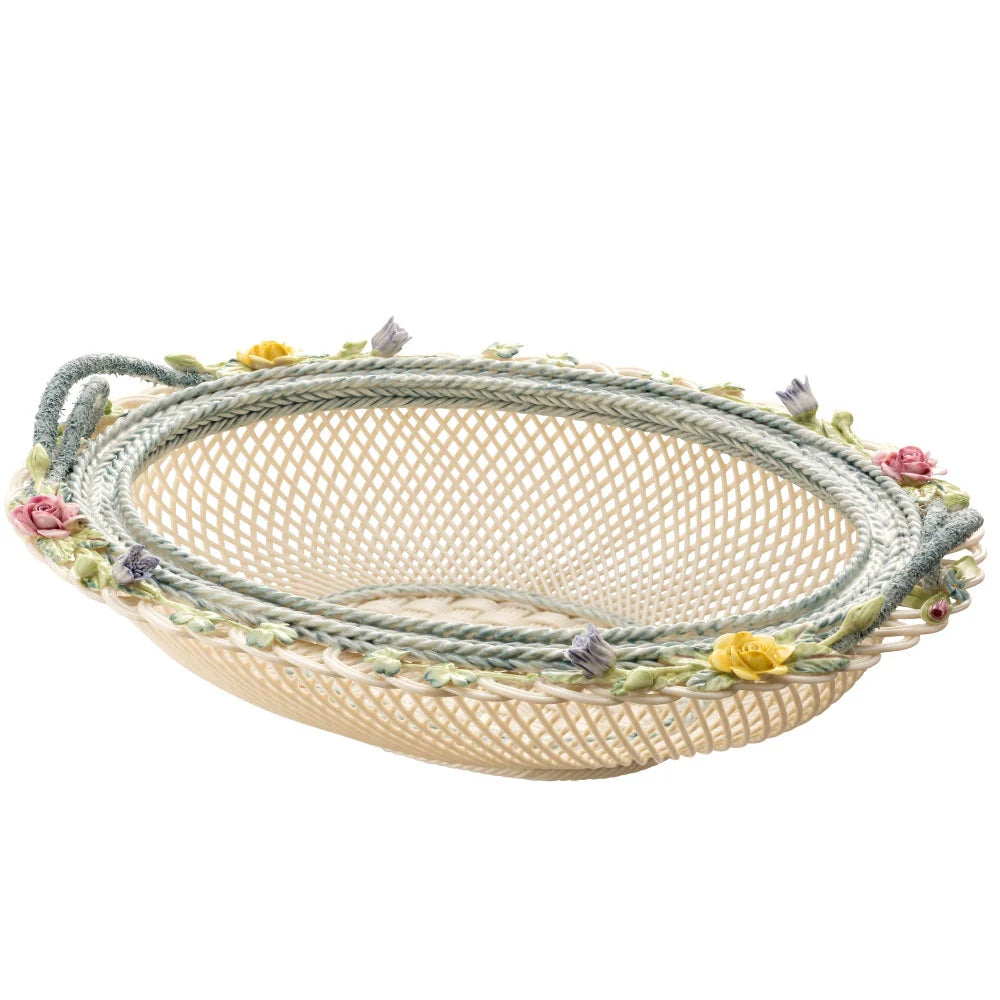 Belleek Oval Covered Basket Large-Home Accessories-Goviers