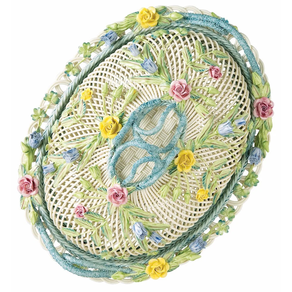 Belleek Oval Covered Basket Large-Home Accessories-Goviers