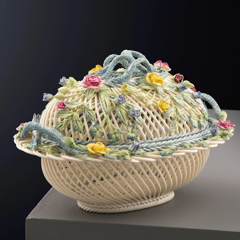 Belleek Oval Covered Basket Small-Home Accessories-Goviers