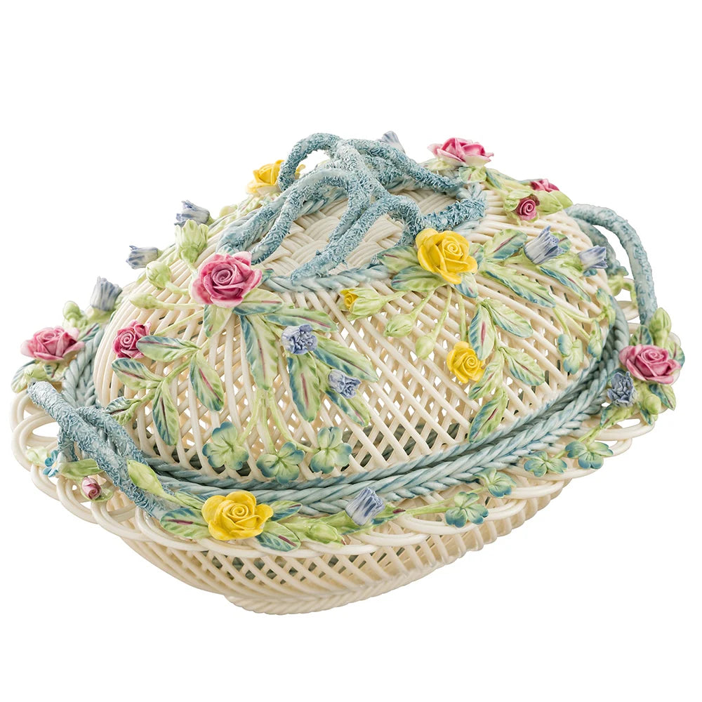 Belleek Oval Covered Basket Small-Home Accessories-Goviers