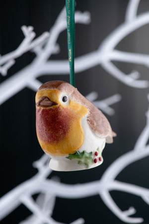 Belleek Robin with Holly Ornament-Goviers