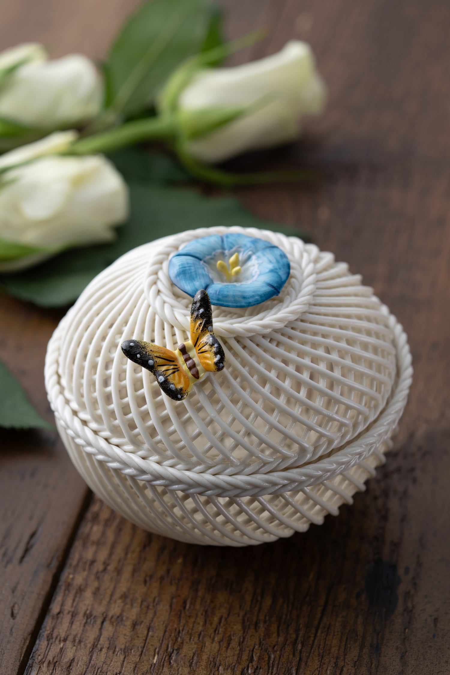 Belleek September Morning Glory Basket-Goviers