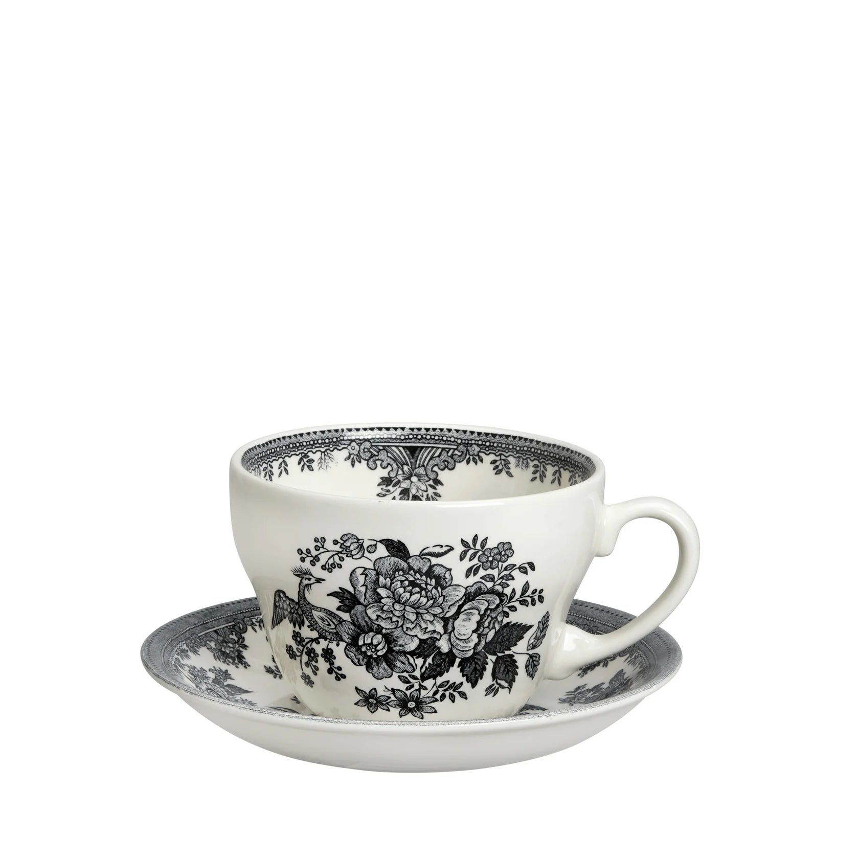 Burleigh Black & White Asiatic Pheasants Breakfast Cup & Saucer 