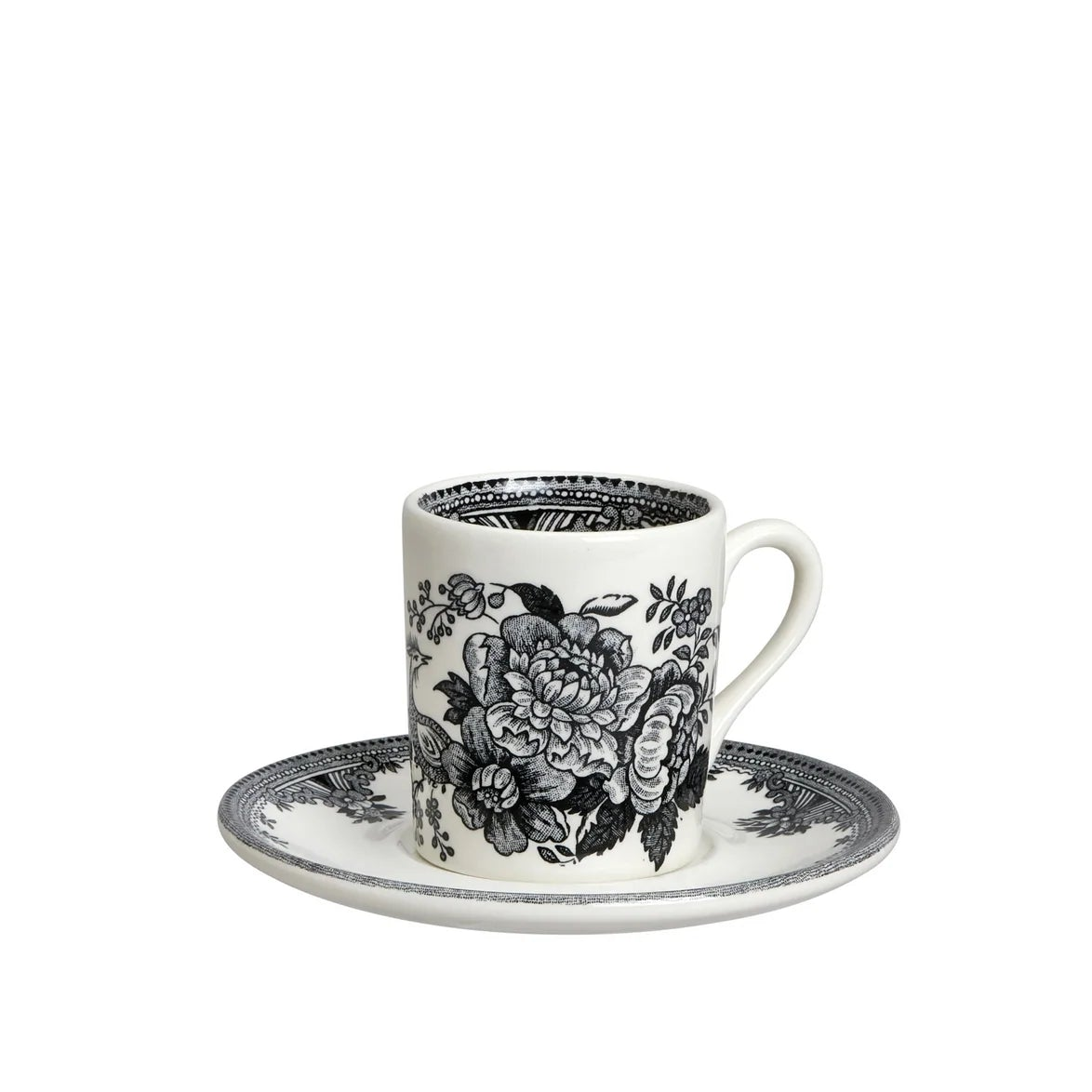 Burleigh Black & White Asiatic Pheasants Espresso Cup & Saucer-Goviers
