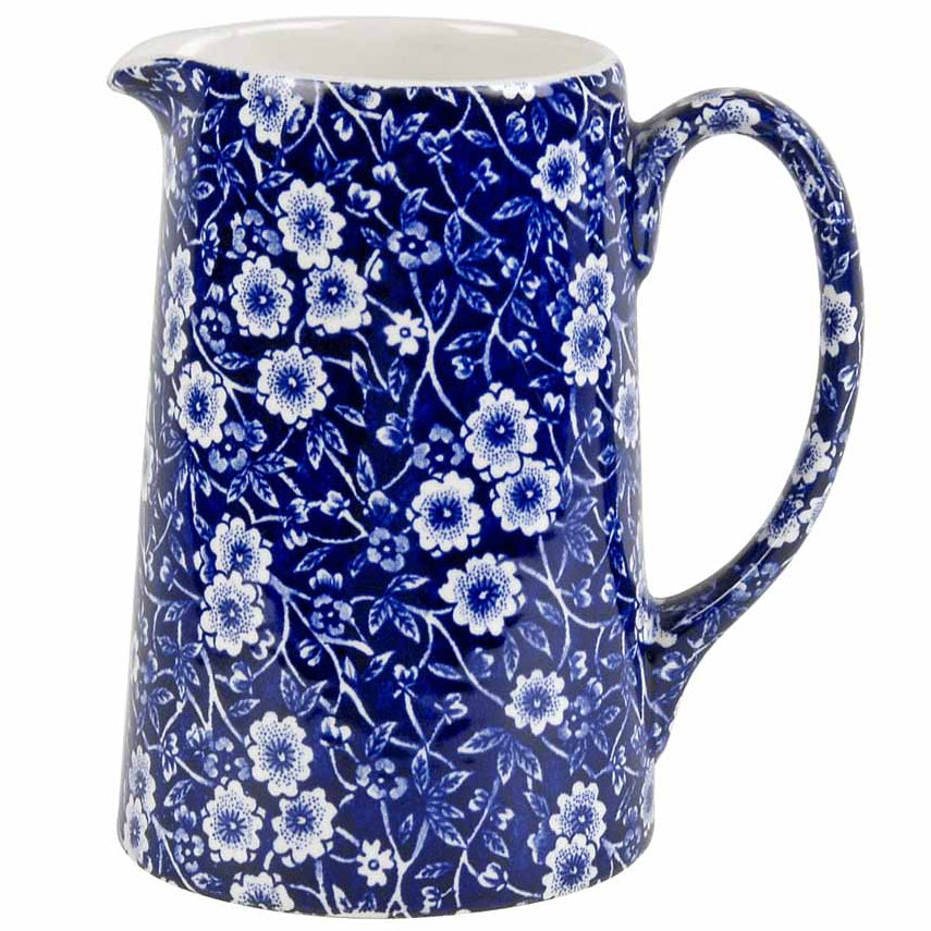 Burleigh Blue Calico Tankard Jug Medium 568ml / 1pt-Goviers