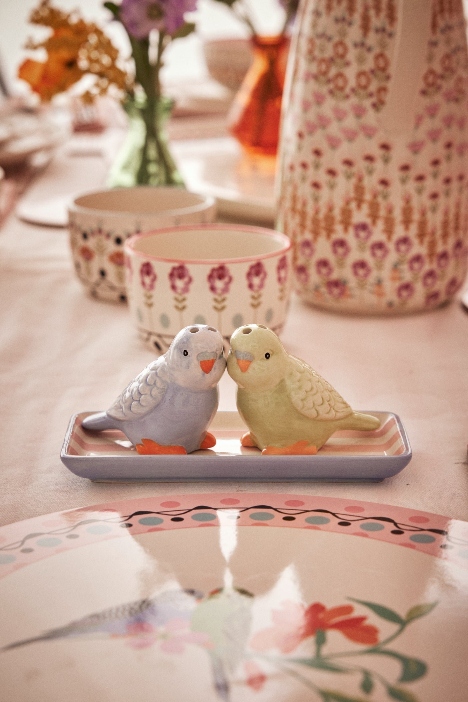 Cath Kidston Ceramic Budgie Salt & Pepper Shaker Set-Goviers
