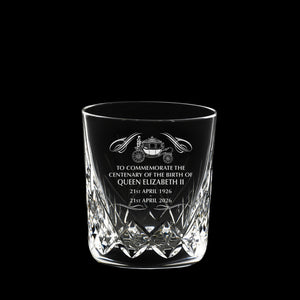 Royal Scot Crystal Queen Elizabeth II Centenary Double Tot Glass, Goviers Exclusive-Goviers