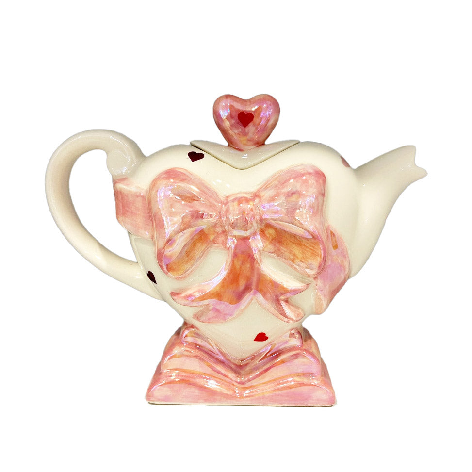 Ceramic Inspirations Heart 'Yours Forever' Teapot - White, Pink-Goviers