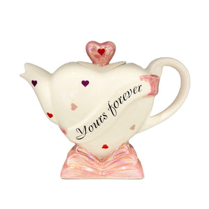 Ceramic Inspirations Heart 'Yours Forever' Teapot - White, Pink-Goviers