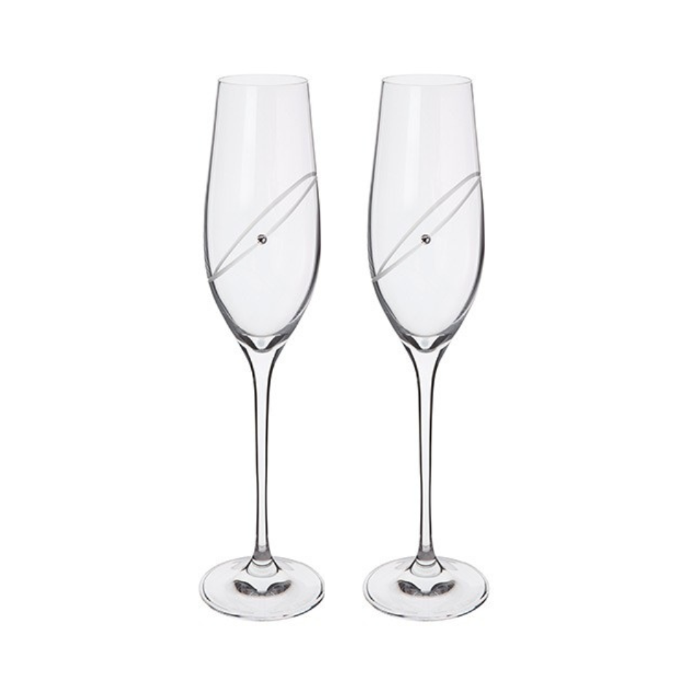Dartington 25 Years Silver Anniversary Clear Champagne Flute Pair-Goviers