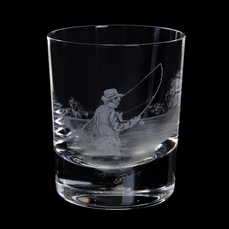 Dartington Crystal Hand Engraved Fly Fisherman Tumbler-Goviers