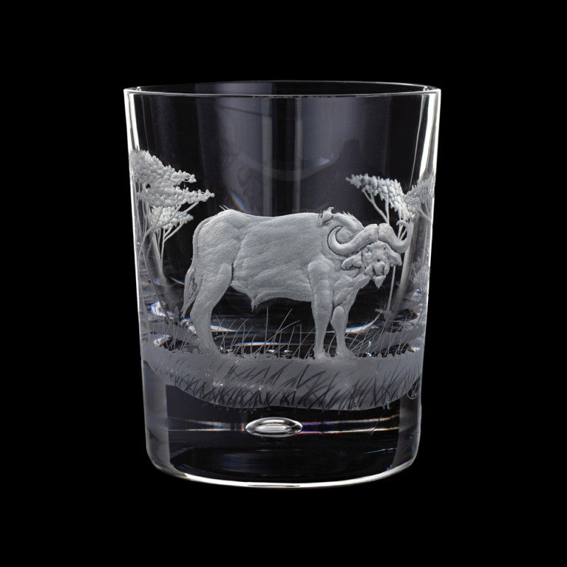 Dartington Crystal Hand Engraved Majestic Wildlife Buffalo Tumbler-Goviers
