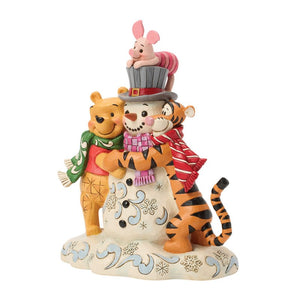 Disney Traditions Pooh and Friends Hugging Snowman Figurine-Goviers