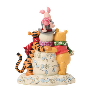 Disney Traditions Pooh and Friends Hugging Snowman Figurine-Goviers