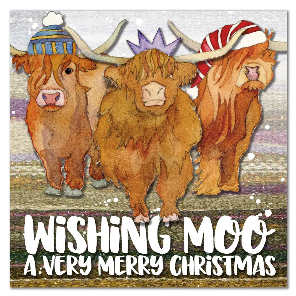Emma Ball Highland Coos Christmas Cards Pack 6-Goviers