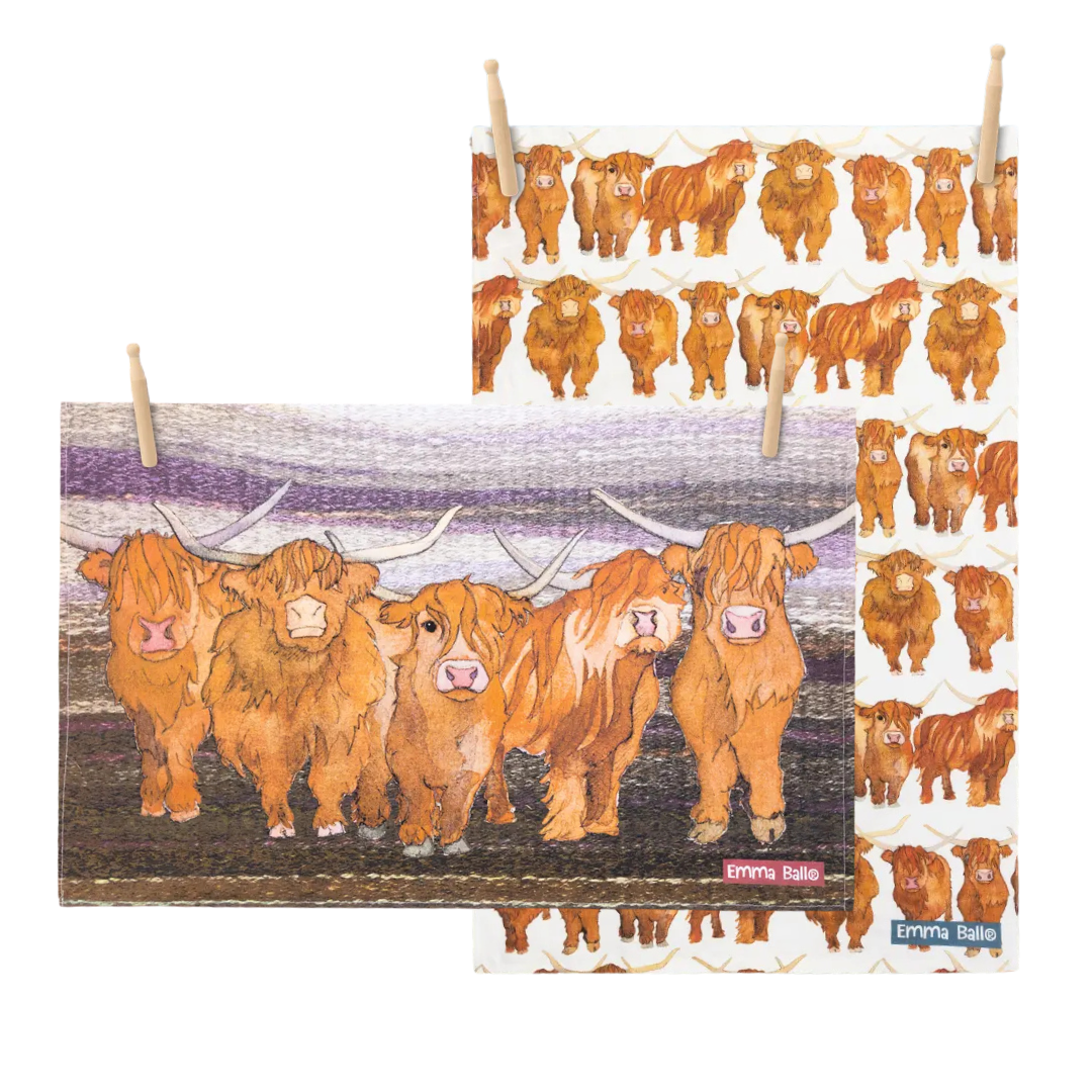 Emma Ball Highland Coos Tea Towel Pair-Goviers