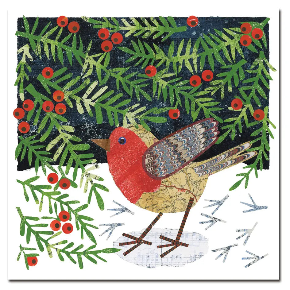 Emma Ball Robin & Yew Berries Christmas Cards Pack 6-Goviers