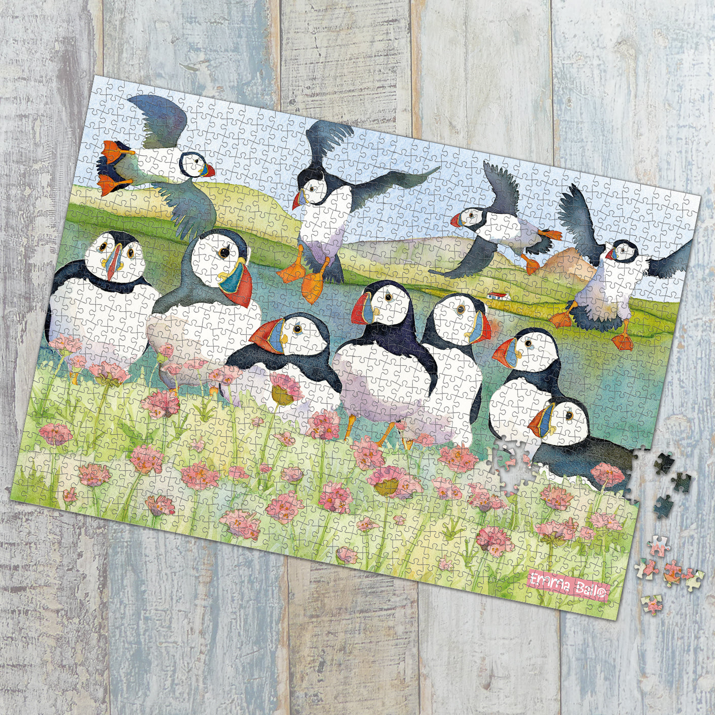 Emma Ball Sea Thrift Puffins 1000 Piece Jigsaw-Goviers