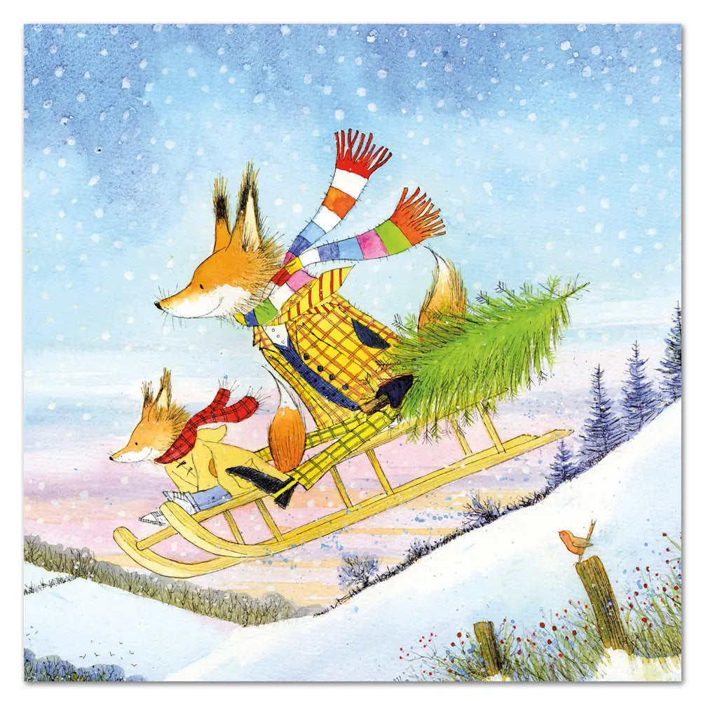 Emma Ball Sledging Foxes Christmas Cards Pack 6-Goviers