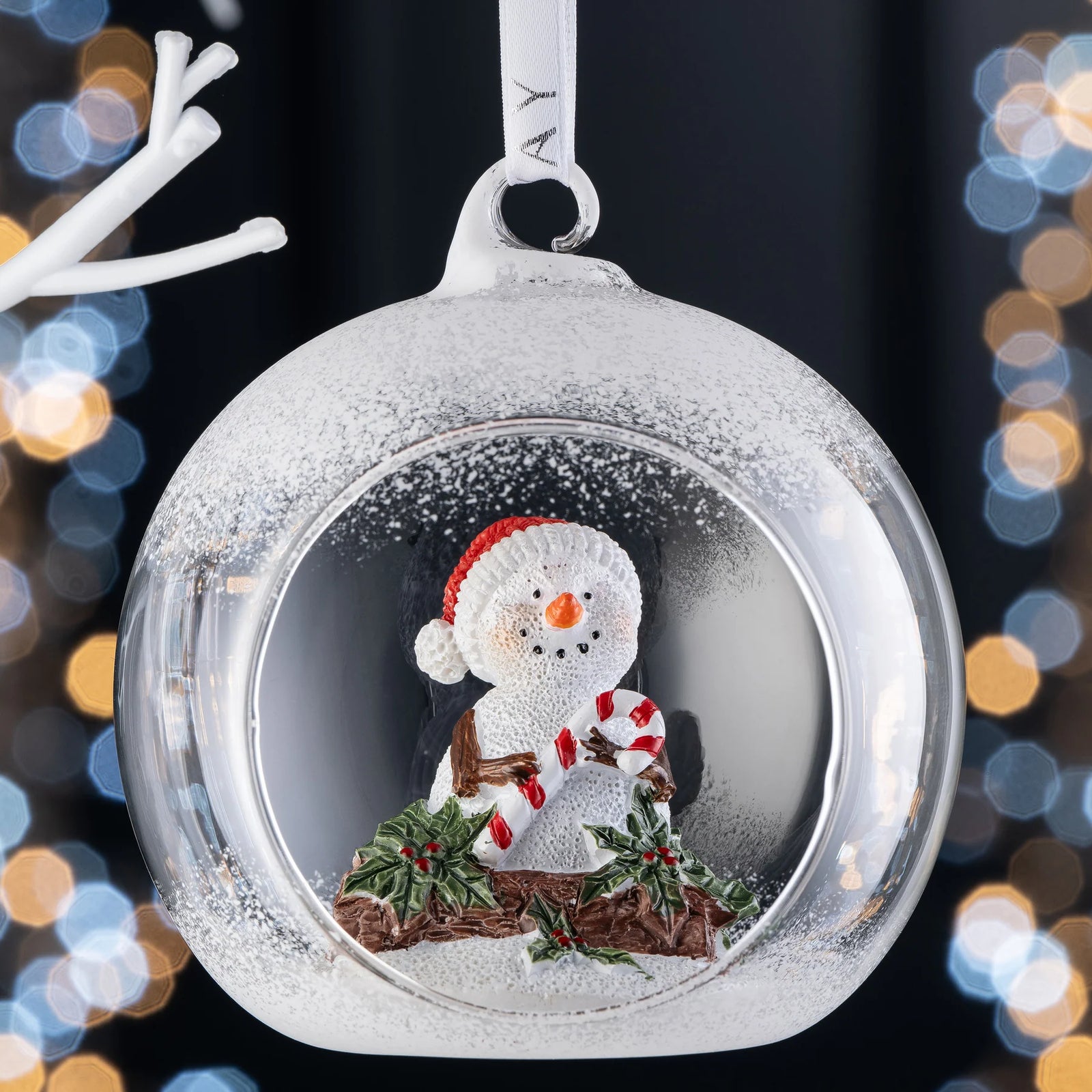 Galway Crystal Candy Cane Snowman Hanging Bauble-Goviers