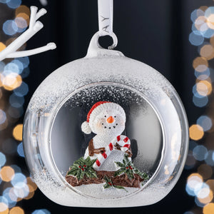 Galway Crystal Candy Cane Snowman Hanging Bauble-Goviers