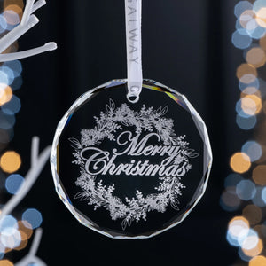 Galway Crystal Merry Christmas Wreath Round Ornament-Goviers