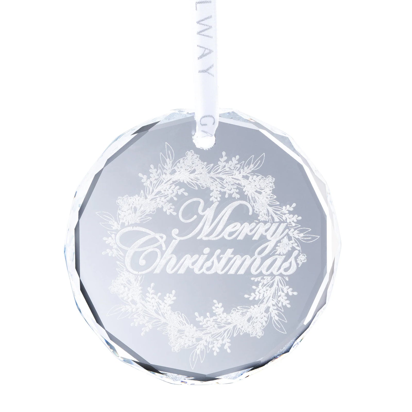 Galway Crystal Merry Christmas Wreath Round Ornament-Goviers