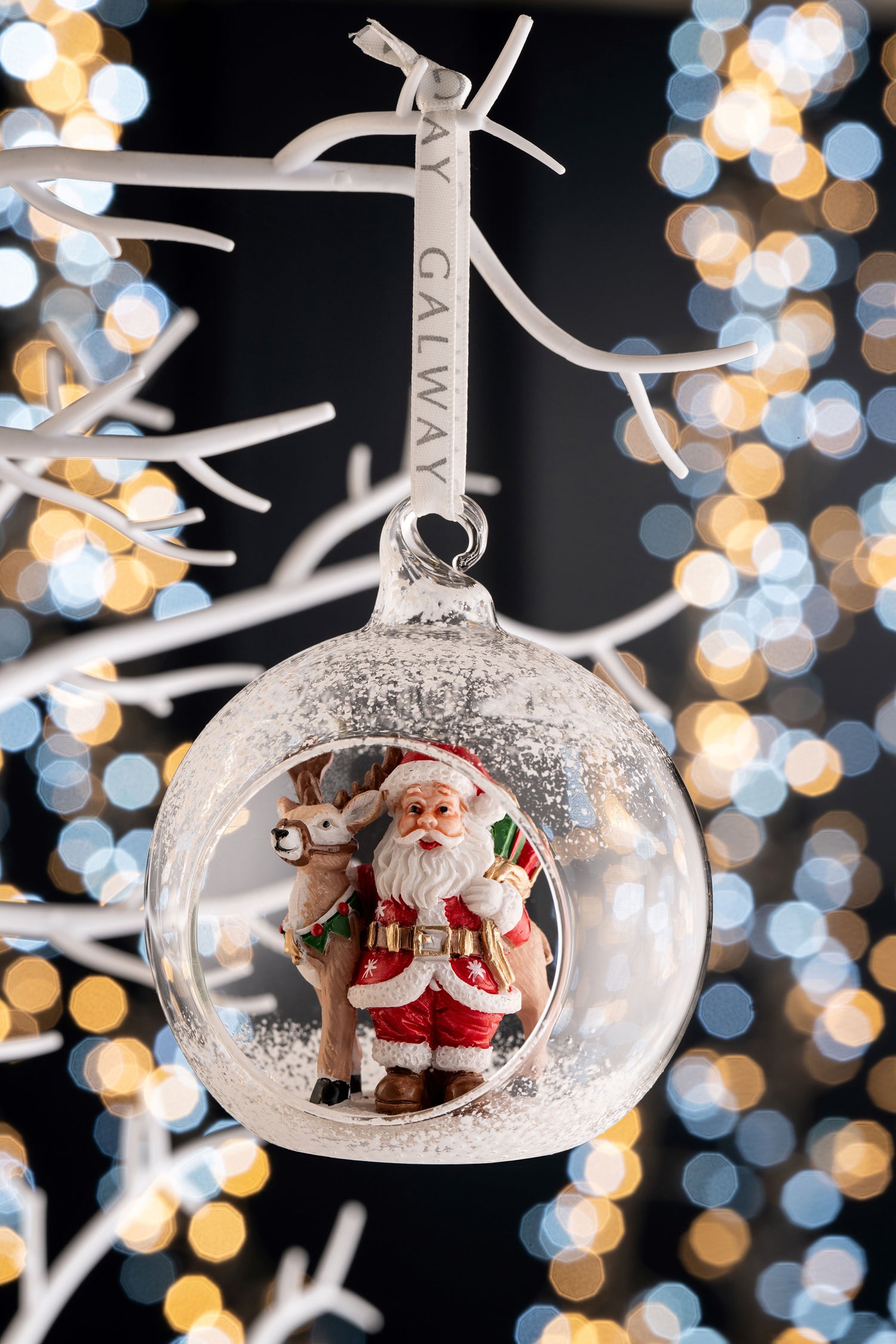 Galway Santa & Reindeer Hanging Bauble Ornament-Goviers