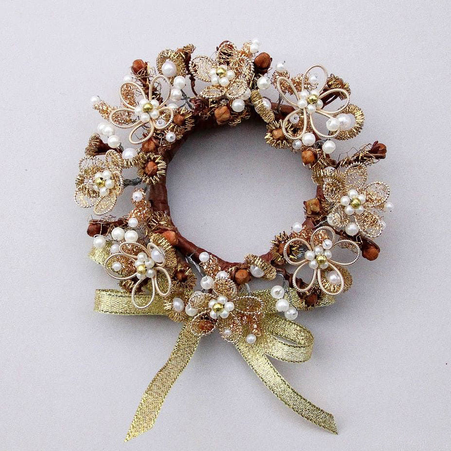 Goviers Christmas Pearl-Bouillion Flower Wreath - Gold - DELIVERY OCTOBER-Goviers