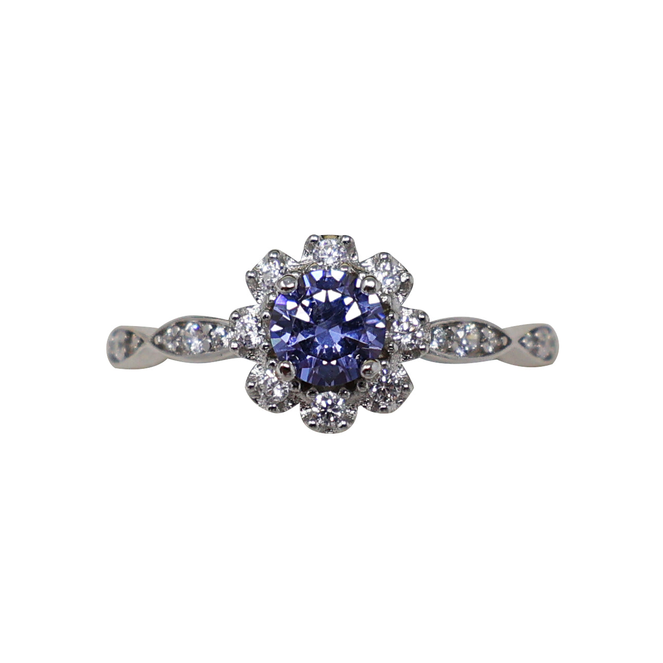 Goviers Cubic Zirconia Tanzanite Petal Silver Ring-Goviers
