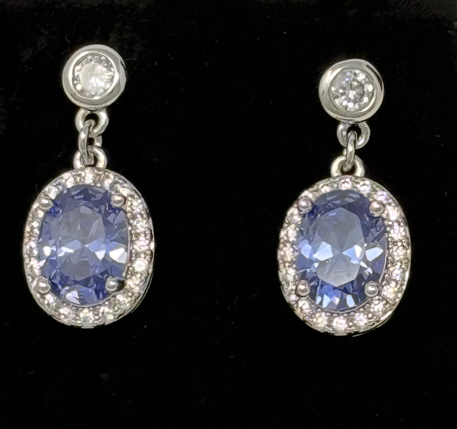 Goviers Cubic Zirconia Tanzanite, White Topaz & Silver Earrings-Goviers
