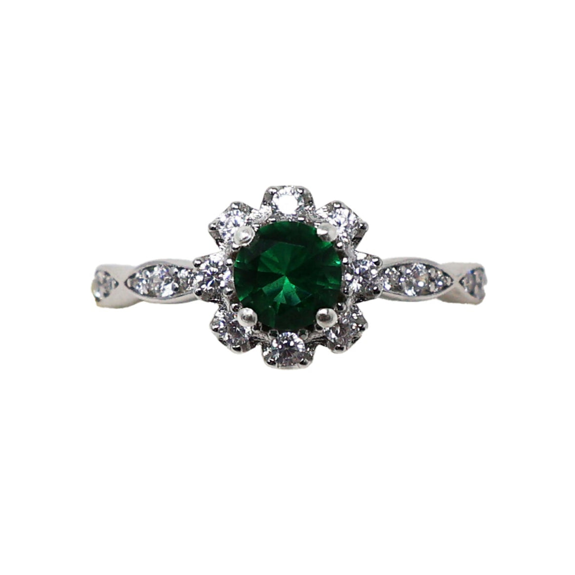 Goviers Emerald Petal Silver Ring-Goviers