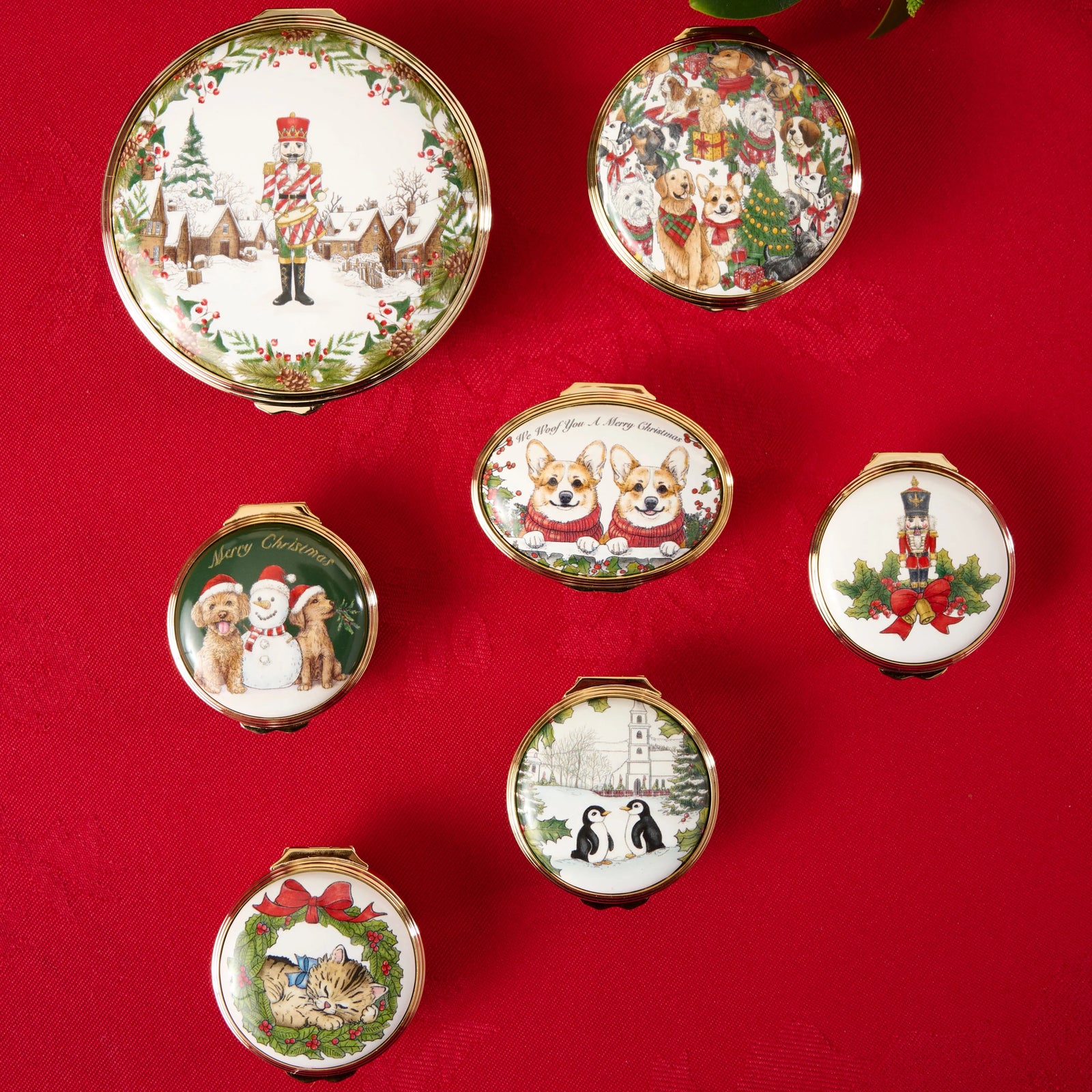 Halcyon Days Christmas Corgis Enamel Box-Goviers