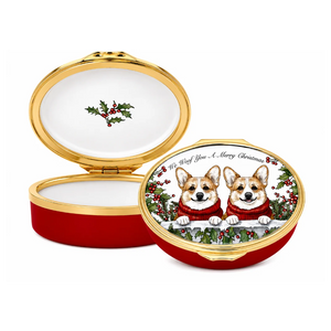 Halcyon Days Christmas Corgis Enamel Box