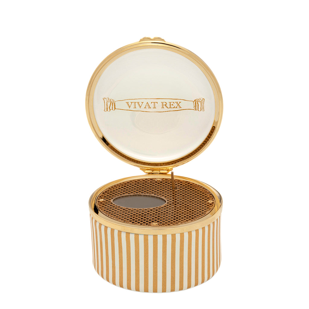 Halcyon Days Coronation Gold Round Musical Box-Goviers