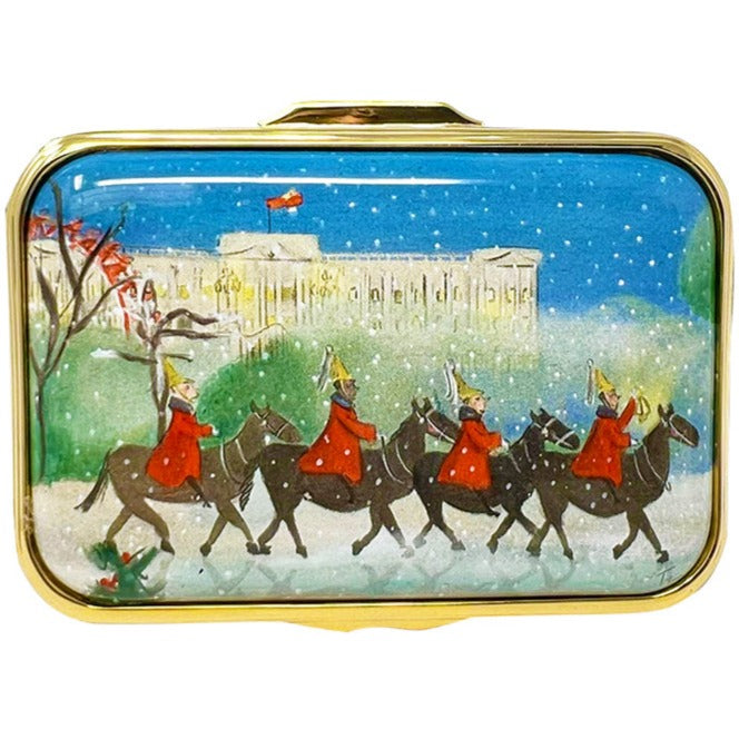 Halcyon Days Life Guards in the Snow Enamel Box-Enamel Boxes-Goviers
