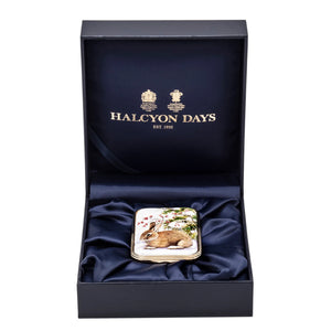 Halcyon Days Woodland Rabbit in the Snow Enamel Box-Enamel Boxes-Goviers