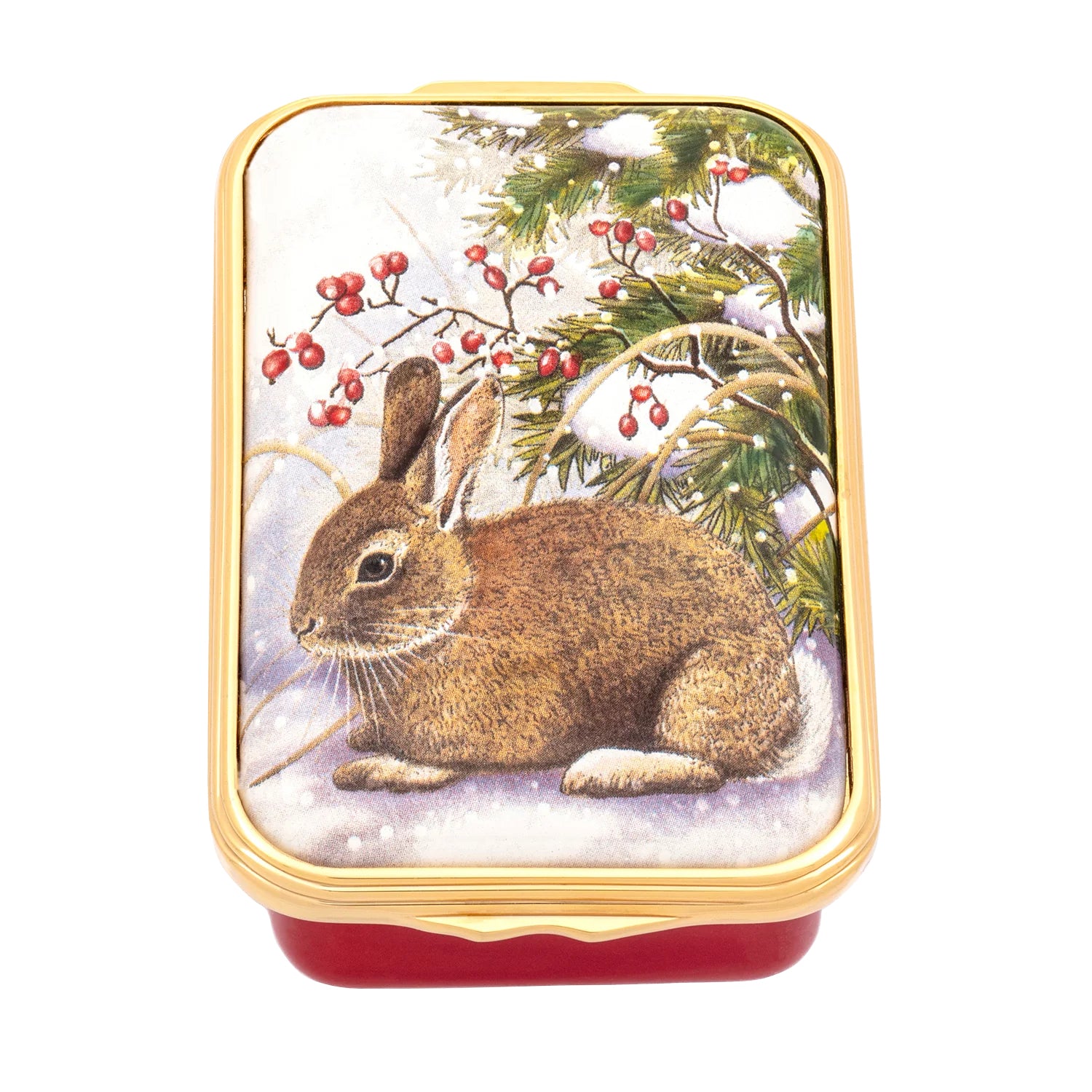 Halcyon Days Woodland Rabbit in the Snow Enamel Box-Enamel Boxes-Goviers