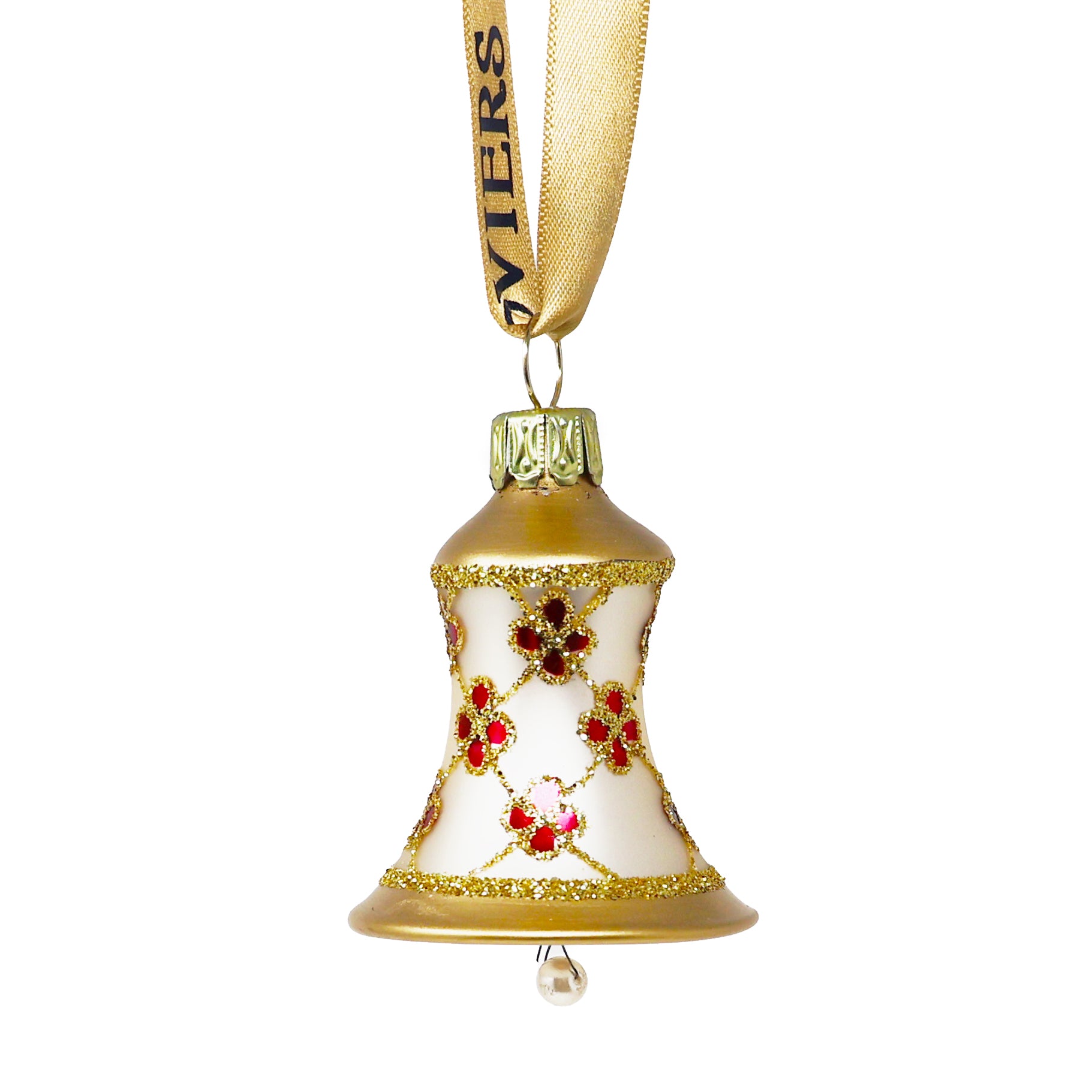 Hand Blown Glass Cream and Red Bell Set of 6-Goviers